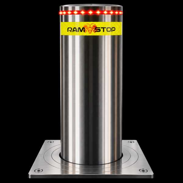 J Series Hydraulic Automatic Bollard 36V 316 Square Plate 219mm diameter, 8mm thickness, 600mm height abo...